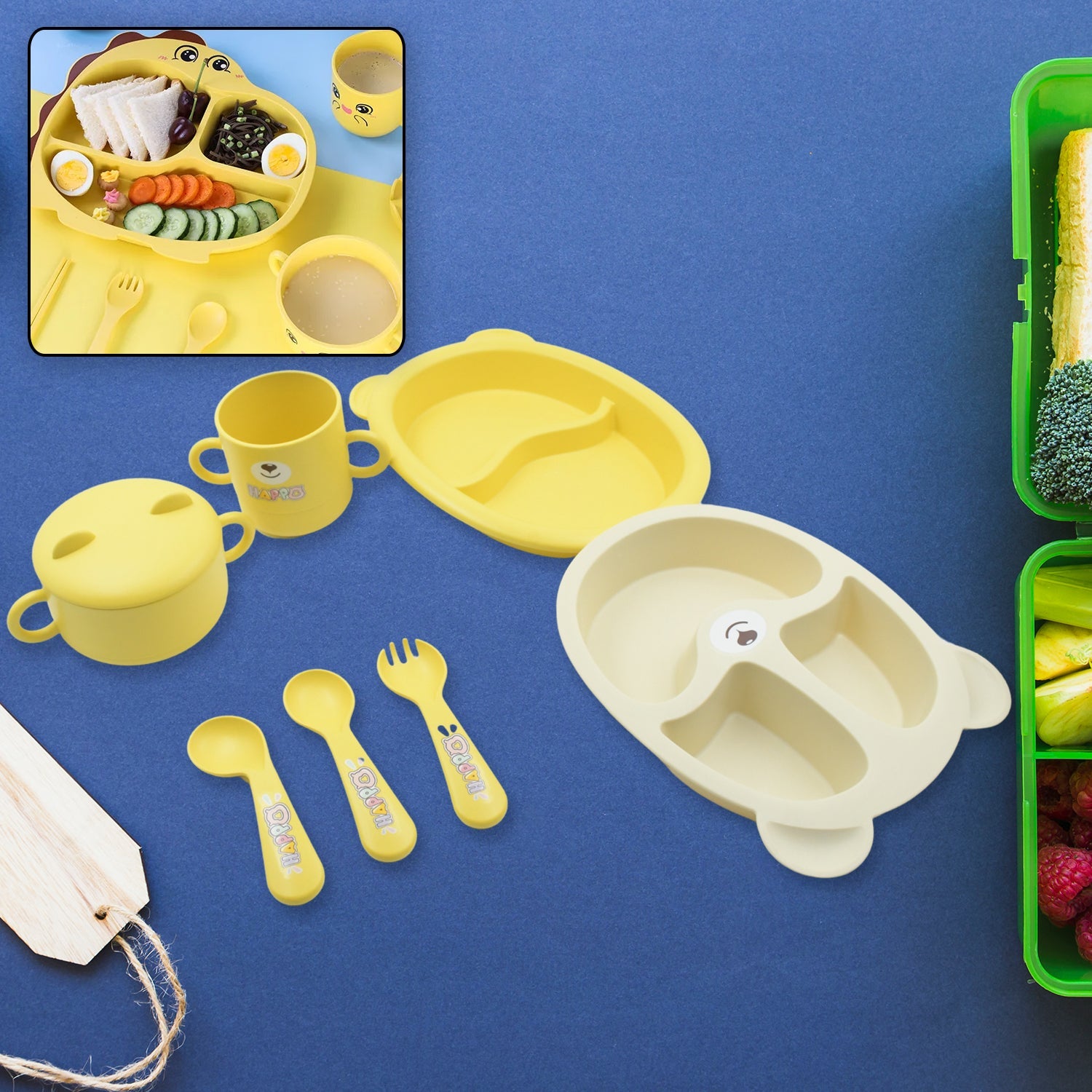 Baby Feeding Set for Kids and Toddlers,Children Children Dinnerware Set - Bamboo Fibre Feeding Set for Kids, Cartoon Design Plate, Cup, Spoon, Fork and Chopsticks, Tableware Cutlery for Kids Microwave & Dishwasher Safe (7 Pcs Set) Baby Feeding Set for Kids and Toddlers,Children Children Dinnerware Set - Bamboo Fibre Feeding Set for Kids, Cartoon Design Plate, Cup, Spoon, Fork and Chopsticks, Tableware Cutlery for Kids Microwave & Dishwasher Safe (7 Pcs Set)